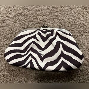 Coach black & white satin zebra print kisslock framed wristlet/wallet NWOT